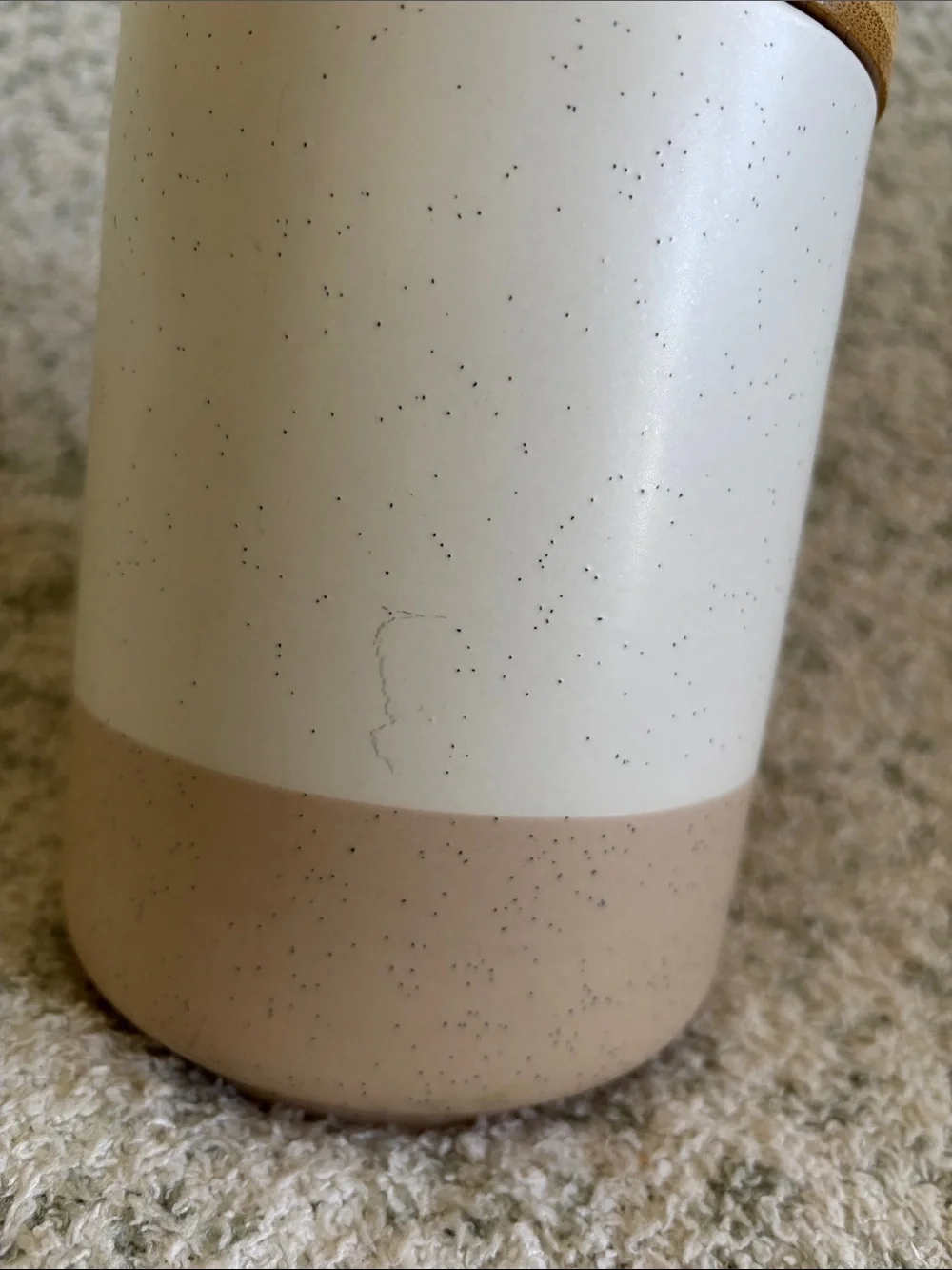 Vancasso Stoneware Speckled Ceramic Canister with Bamboo Lid NWT 6.5x4.5”